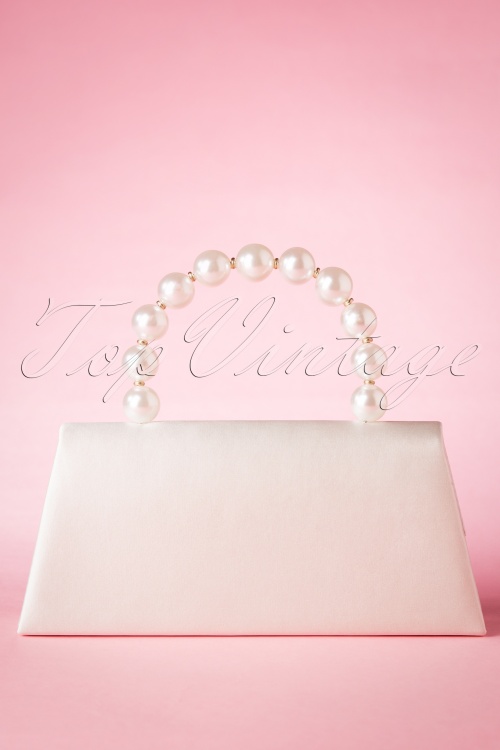 Darling Divine - 50s Pearl Perfection Satin Clutch in Ivory White 5