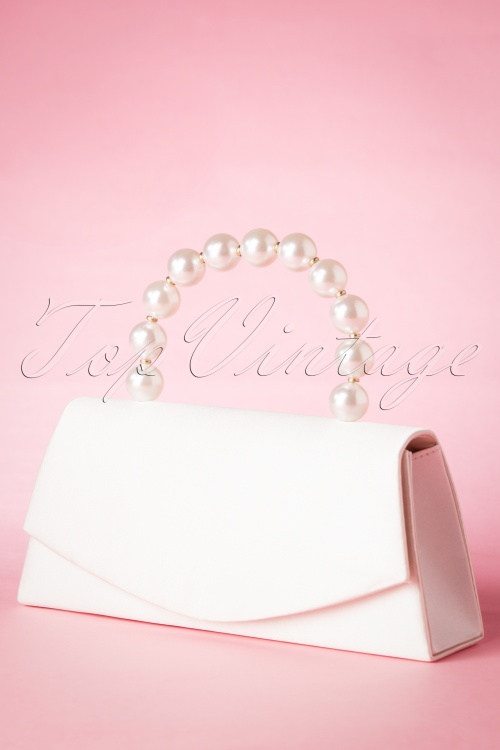 Darling Divine - 50s Pearl Perfection Satin Clutch in Ivory White 2