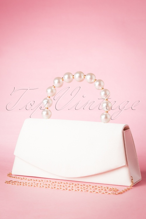 Darling Divine - 50s Pearl Perfection Satin Clutch in Ivory White 6