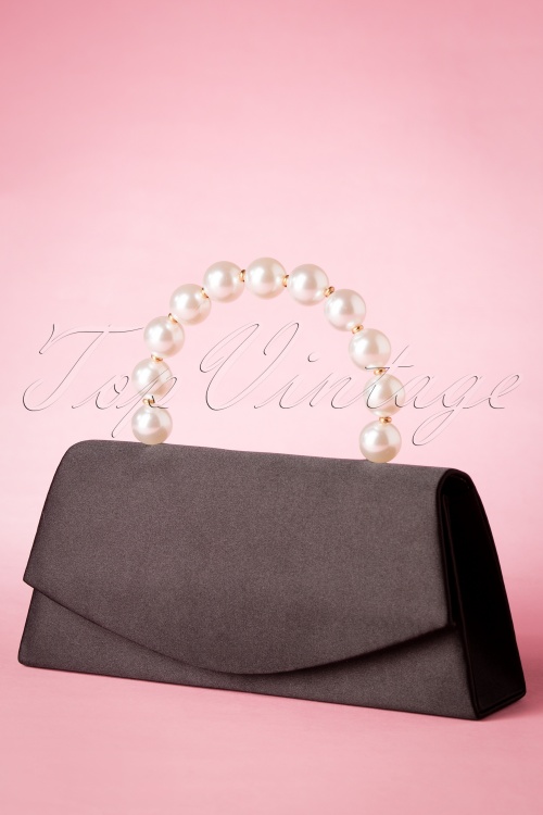 Darling Divine - 50s Pearl Perfection Satin Clutch in Black