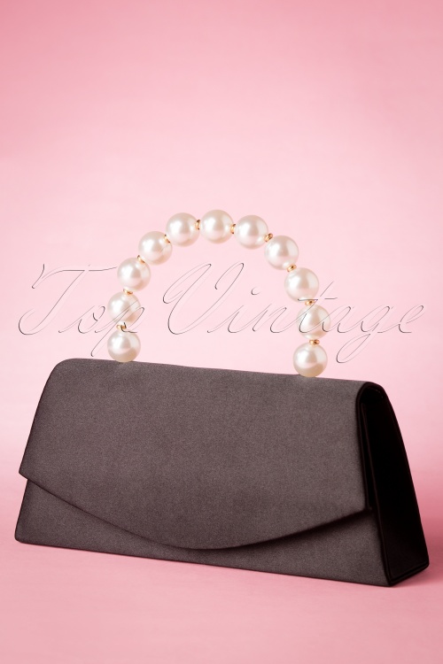 Darling Divine - Pearl Perfection Satin Clutch Années 50 en Noir