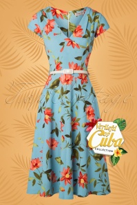 Vintage Chic for Topvintage - Maartje Swing-Kleid mit Blumenmuster in Blau 2