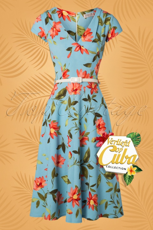 Vintage Chic for Topvintage - 50s Maartje Floral Swing Dress in Blue  2