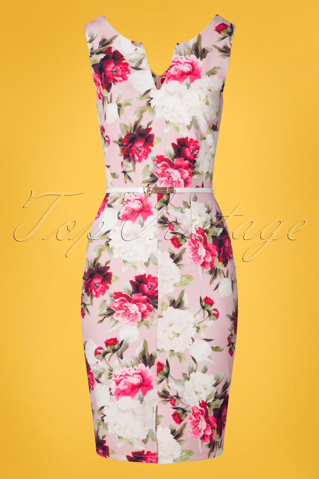 50s Mel Floral Pencil Dress In Pink