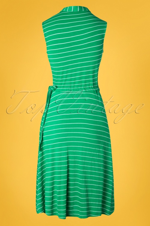 Pretty Vacant - Dina Drawstring Dress Années 60 en Vert Rayé 3