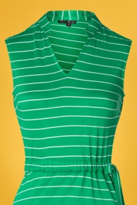 Pretty Vacant - Dina Drawstring Dress Années 60 en Vert Rayé 4