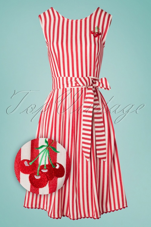 Mademoiselle YéYé - 50s Pick A Cherry Dress in Red and White Stripes 2