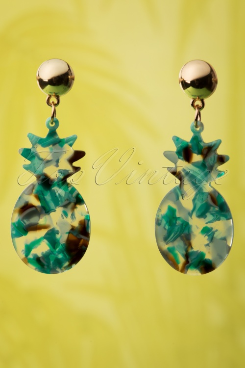 Collectif Clothing - 60s Marble Pineapple Earrings in Green