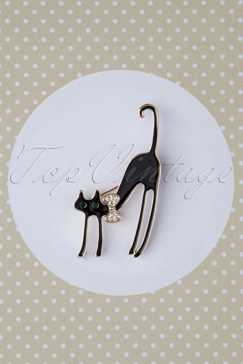 Collectif Clothing - 60s Scared Cat Brooch in Black