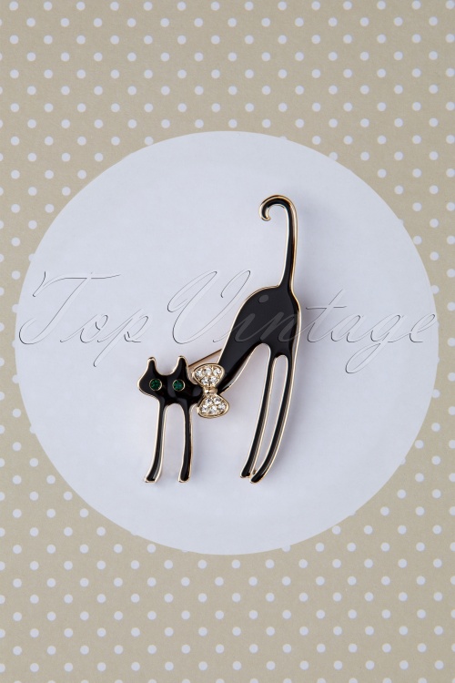 Collectif Clothing - Scared Cat Brooch Années 60 en Noir