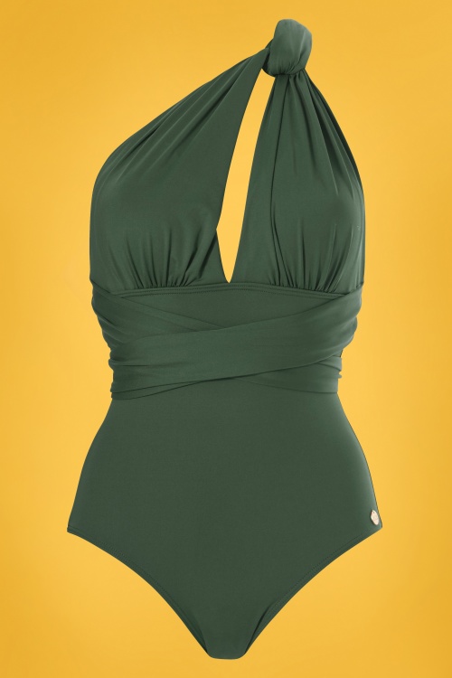 TC Beach - 50s Multiway Swimsuit in Olive Green 3