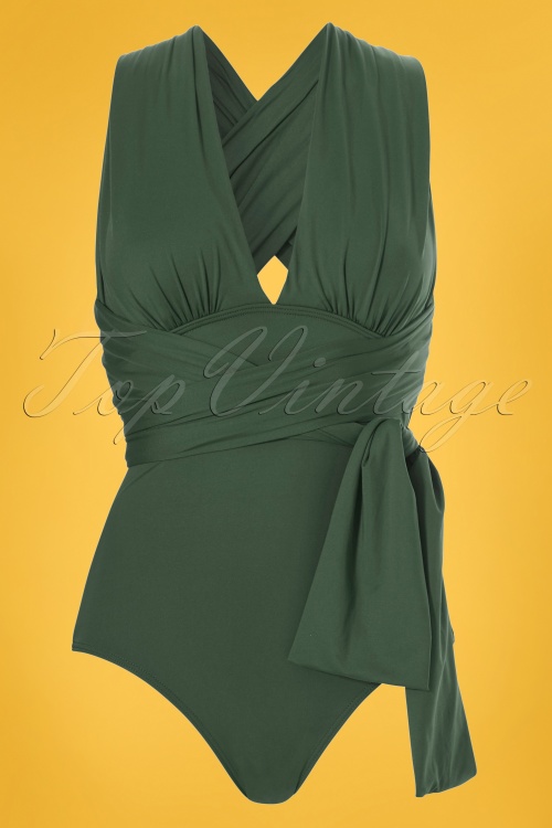 TC Beach - 50s Multiway Swimsuit in Olive Green 2