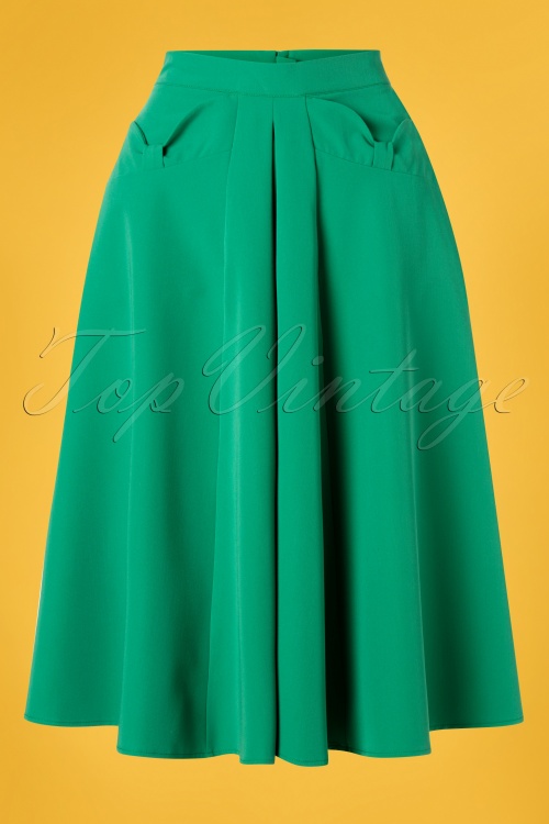 Miss Candyfloss - 40s Boheme Gia Bow Swing Skirt in Emerald Green 2