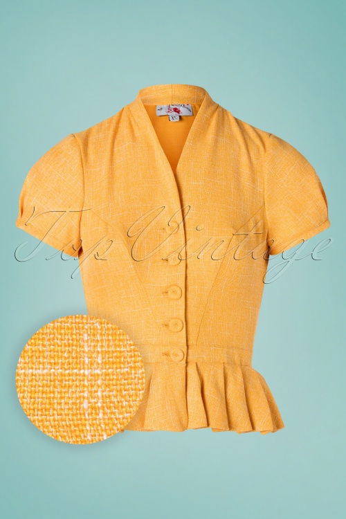 Miss Candyfloss - Adrina Tweed-Jacke mit kurzen Ärmeln in Gelb 2