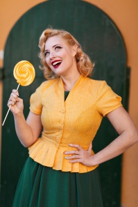 Miss Candyfloss - Adrina Tweed jack met korte mouwen in geel