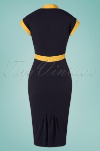 Miss Candyfloss - Tremaine Lee Wiggle-jurk in marineblauw en geel 5