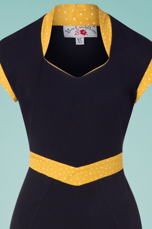 Miss Candyfloss - 50s Tremaine Lee Wiggle Dress in Navy and Yellow 3