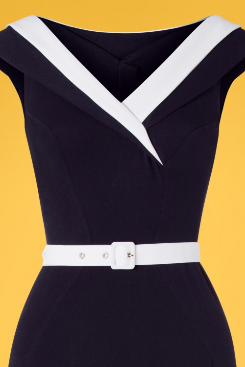 Miss Candyfloss - 50s Abigail Wiggle Dress in Navy and White 3
