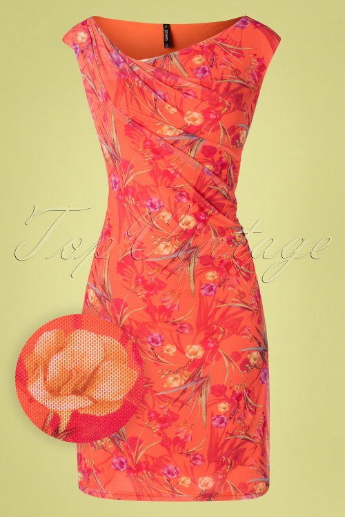 Smash! - Melinda Floral Pencil Dress Années 60 en Orange 2