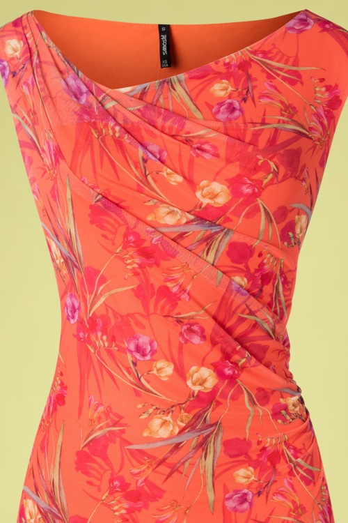 Smash! - 60s Melinda Floral Pencil Dress in Orange 3