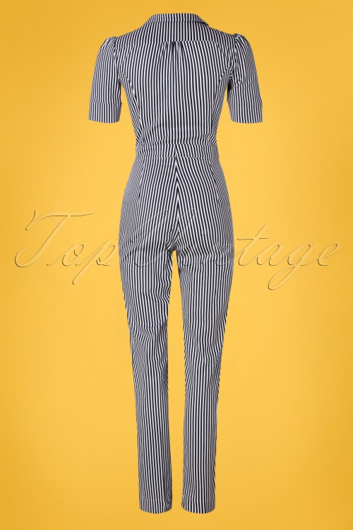 Very Cherry - 40s Classic Jumpsuit in Navy and White Stripes 3