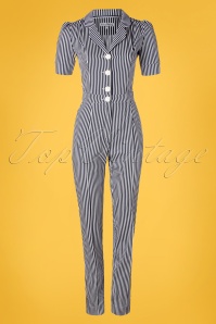 Very Cherry - 40s Classic Jumpsuit in Navy and White Stripes 2