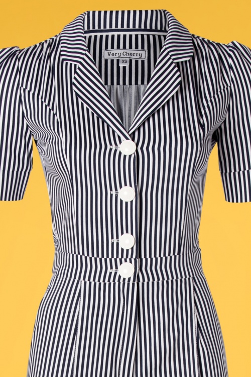 Very Cherry - 40s Classic Jumpsuit in Navy and White Stripes 4