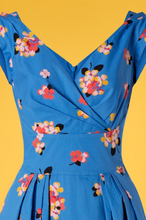 Emily and Fin - Florence Sweet Summer Blooms Dress Années 50 en Bleu 3