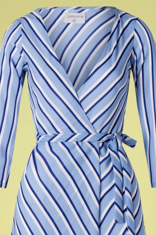 Compania Fantastica - 70s Nicole Stripes Wrap Dress in Blue 3