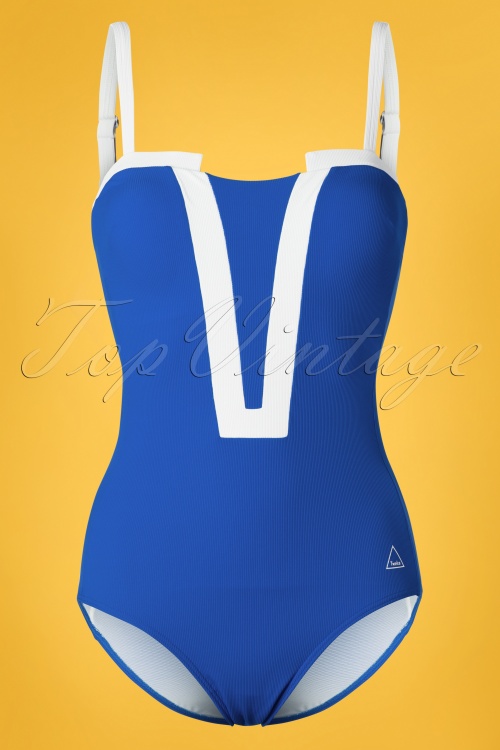 Tweka - 60s Gwendolyn Swimsuit in Blue and White 2