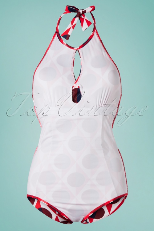 Tweka - 60s Norma Diamond Moon Swimsuit in Red and White 5