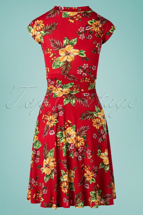 Retrolicious - 50s Audrey Tiki Floral Bombshell Dress in Red 3
