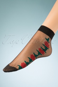 Banned Retro - 50s Red Rose Socks in Black