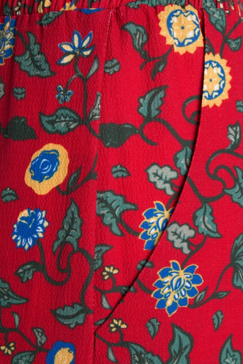 Bright and Beautiful - 70s Lucy Tropical Floral Flared Trousers in Red 3
