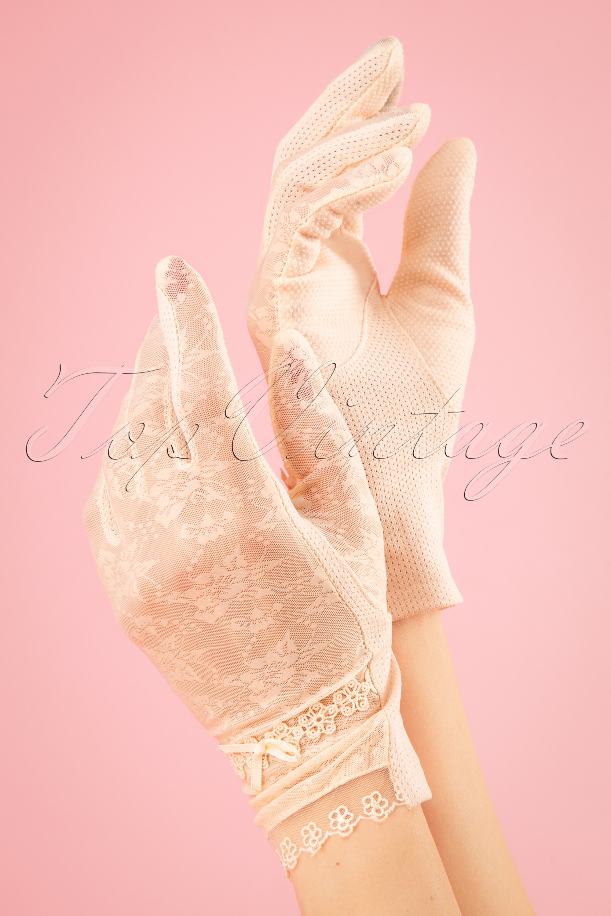 Unique Vintage - Mary mesh-handschoenen in crème