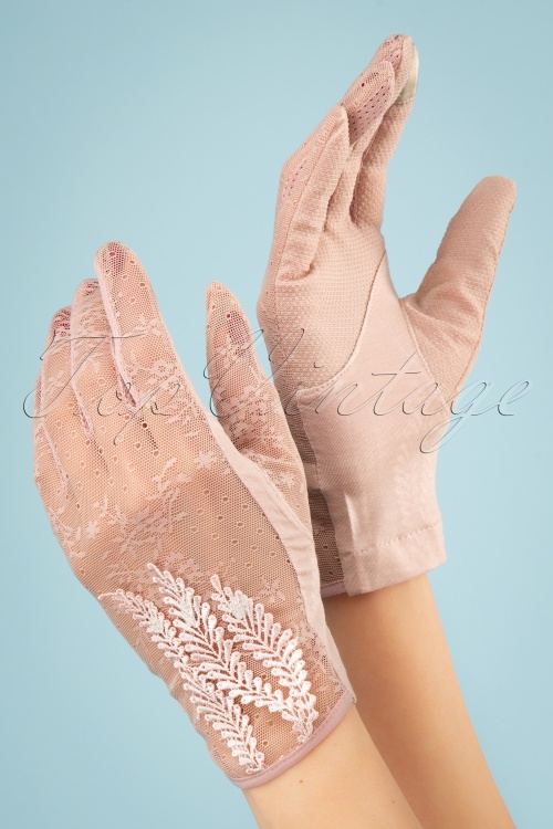 Unique Vintage - Ruth Lace Gloves Années 40 en Rose Poudré