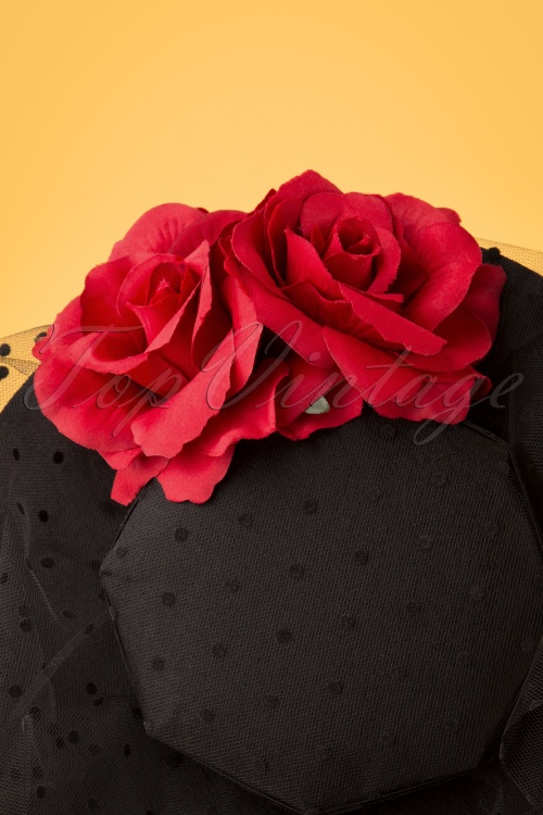 Unique Vintage - Red Rose Fascinator en Noir 3