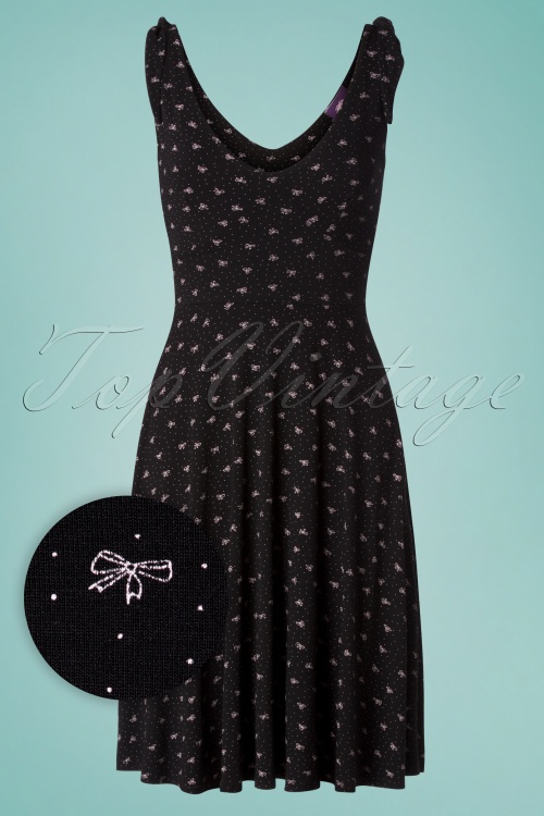 Topvintage Boutique Collection - Brooke Bow Swing-jurk in zwart en roze 2