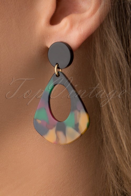 Collectif Clothing - 50s Colourful Triangle Earrings in Multicolour  2