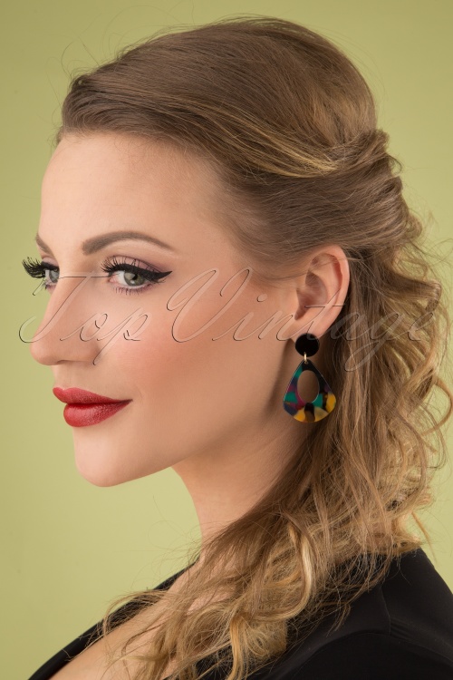 Collectif Clothing - 50s Colourful Triangle Earrings in Multicolour 