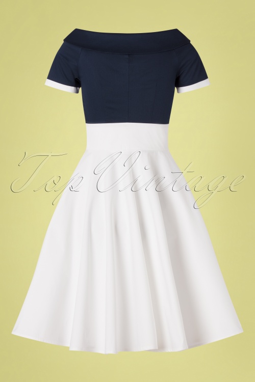 Dolly and Dotty - 50s Darlene Swing Dress in Navy and White 6