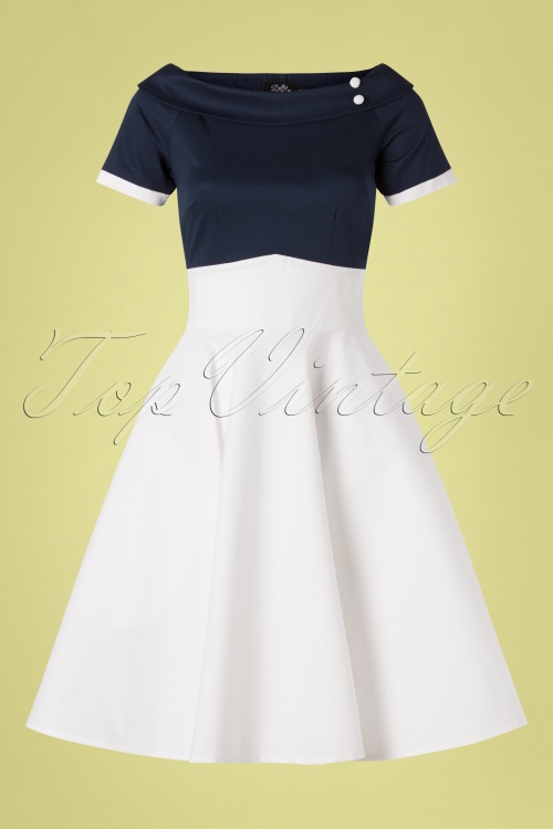 Dolly and Dotty - 50s Darlene Swing Dress in Navy and White 2