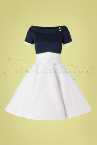 Dolly and Dotty - 50s Darlene Swing Dress in Navy and White 3
