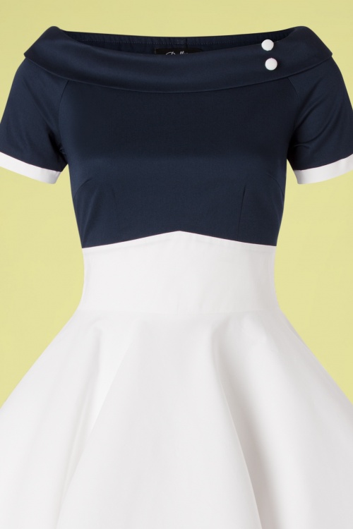 Dolly and Dotty - 50s Darlene Swing Dress in Navy and White 4