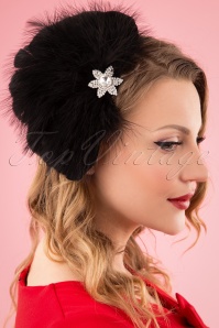 Unique Vintage - 20s Sparkly Feather Fan Brooch and Hair Clip in Black 2