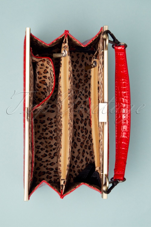Banned Retro - 50s Solange Crocodile Lock Bag in Red 4