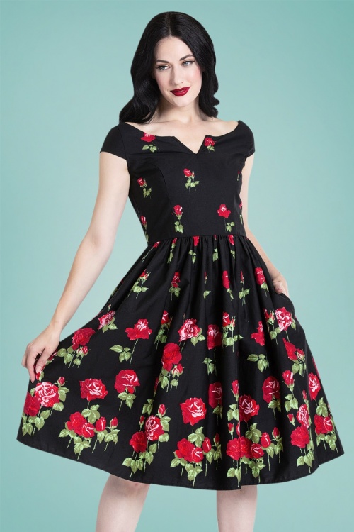 Bunny - 50s Marlena Roses Swing Dress in Black