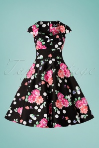 Bunny - 50s Carole Flower and Dots Swing Dress in Black 3