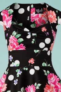 Bunny - 50s Carole Flower and Dots Swing Dress in Black 4