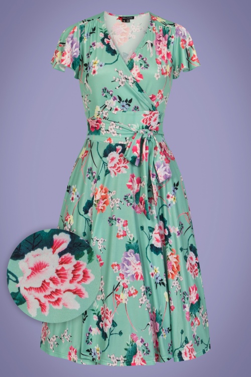 Bunny - Midori Floral Dress Années 50 en Menthe 2